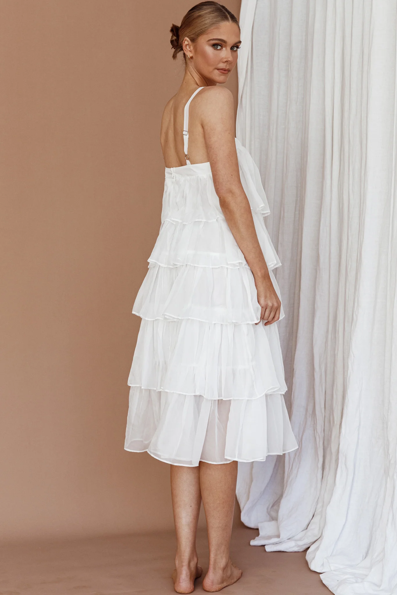 Merry Layered Frill Midi Dress White - Image 3