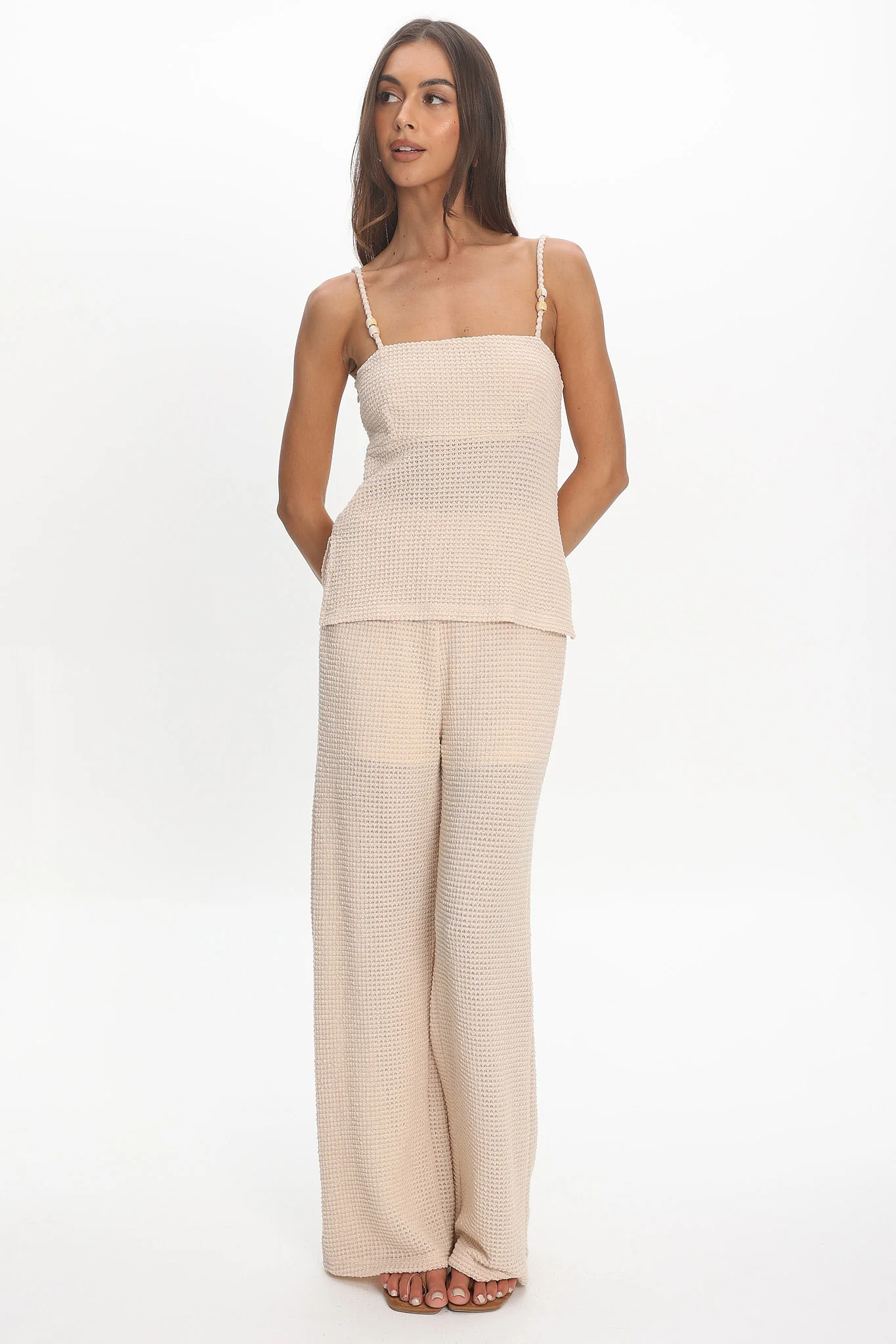 Mesa Bead Strap Knit Top Cream - Image 2