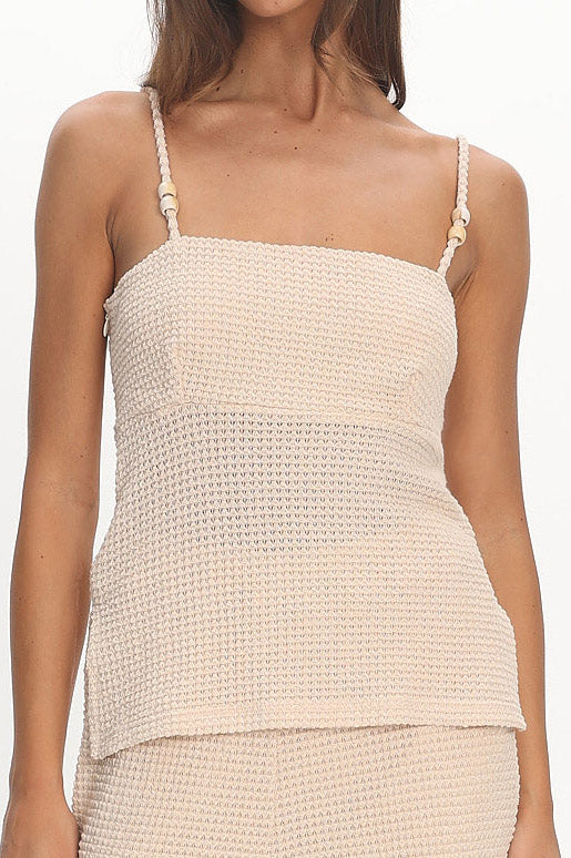Mesa Bead Strap Knit Top Cream - Image 4