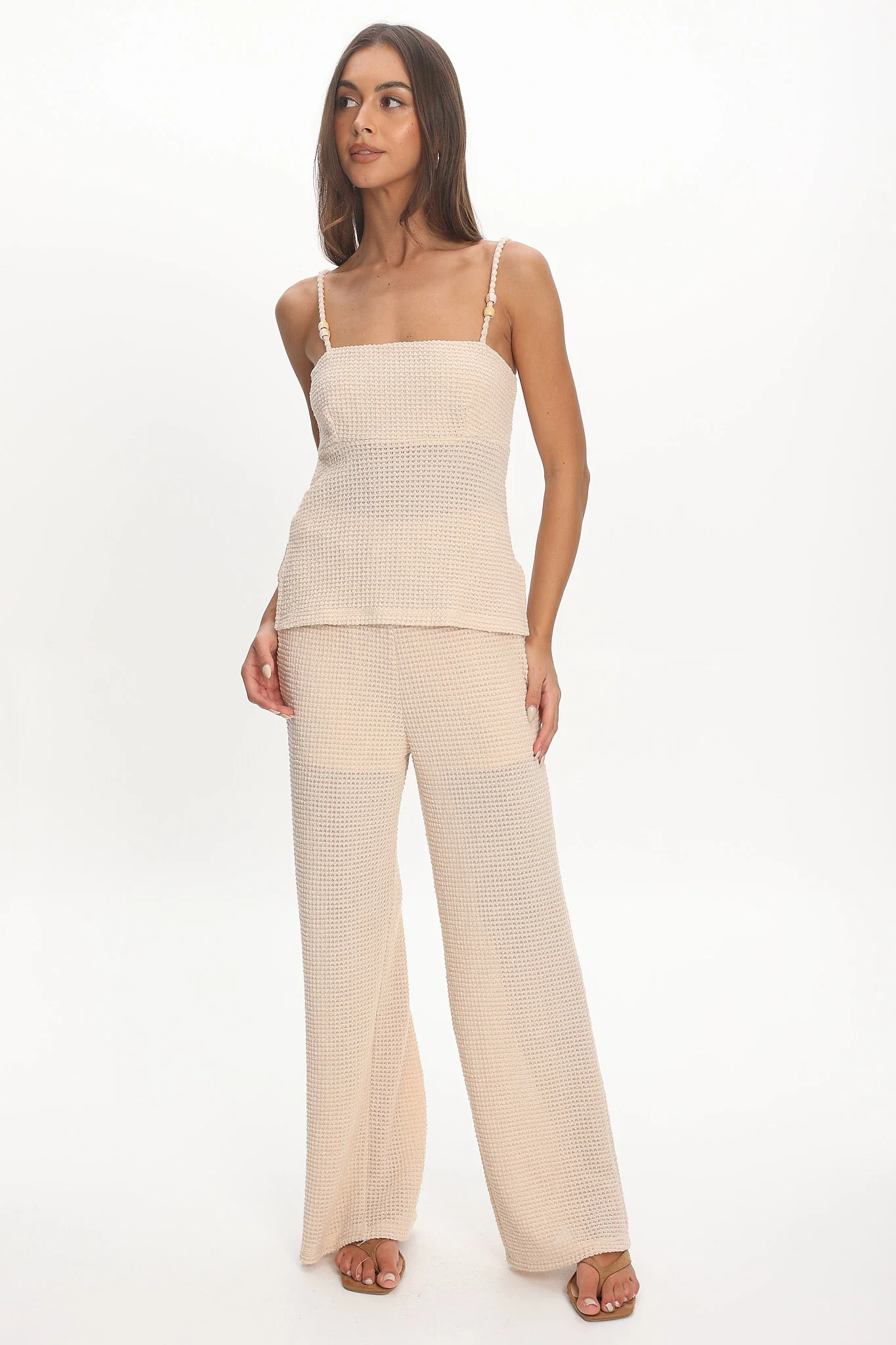 Mesa Wide Leg Knit Pants Cream - Image 4