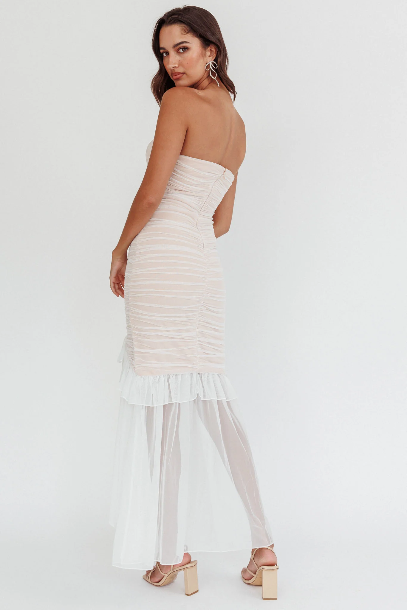 Mesmerize Strapless High-Low Hem Mesh Dress White - Image 5
