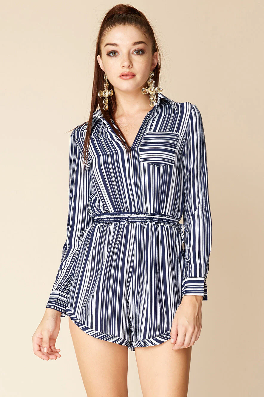 Mia Belted Shirt Dress Navy / White - Image 2