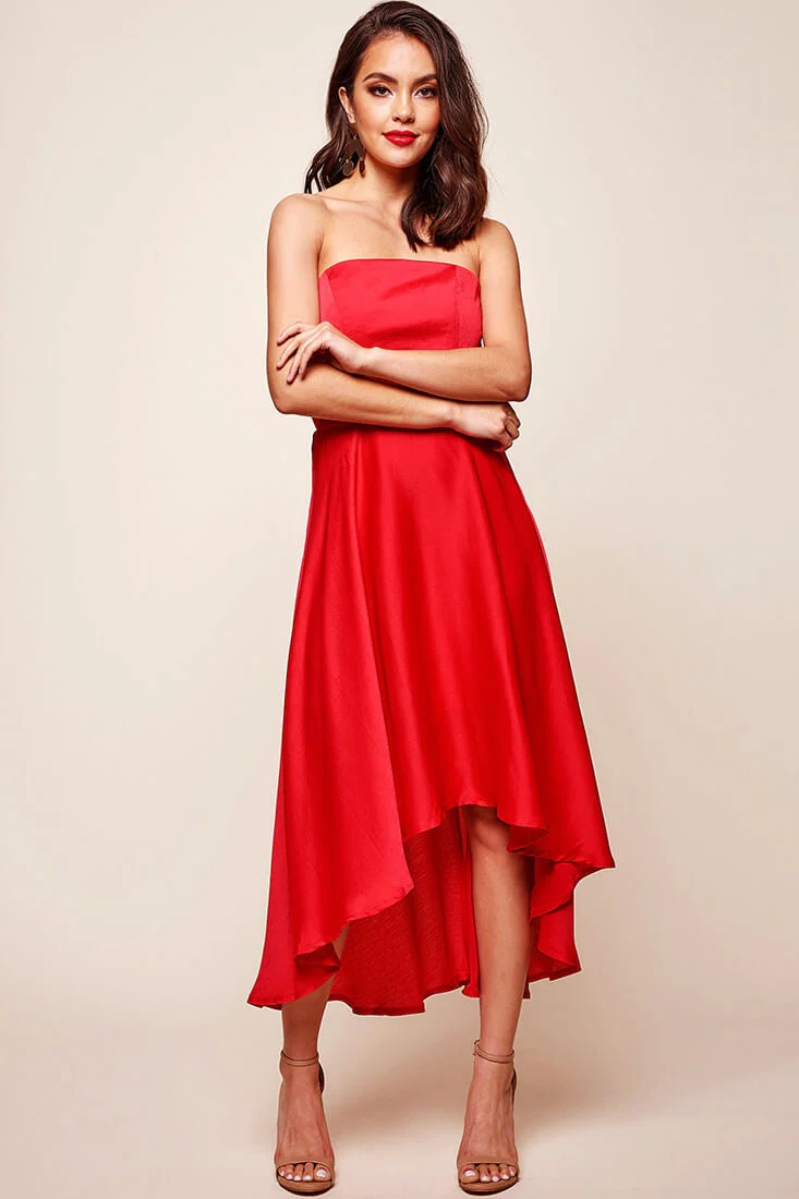 Mia Strapless A-Line Midi Dress Red - Image 2