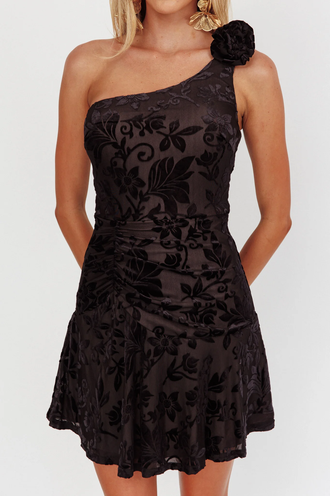 Midnight Aura One Shoulder Mini Dress Black - Image 3