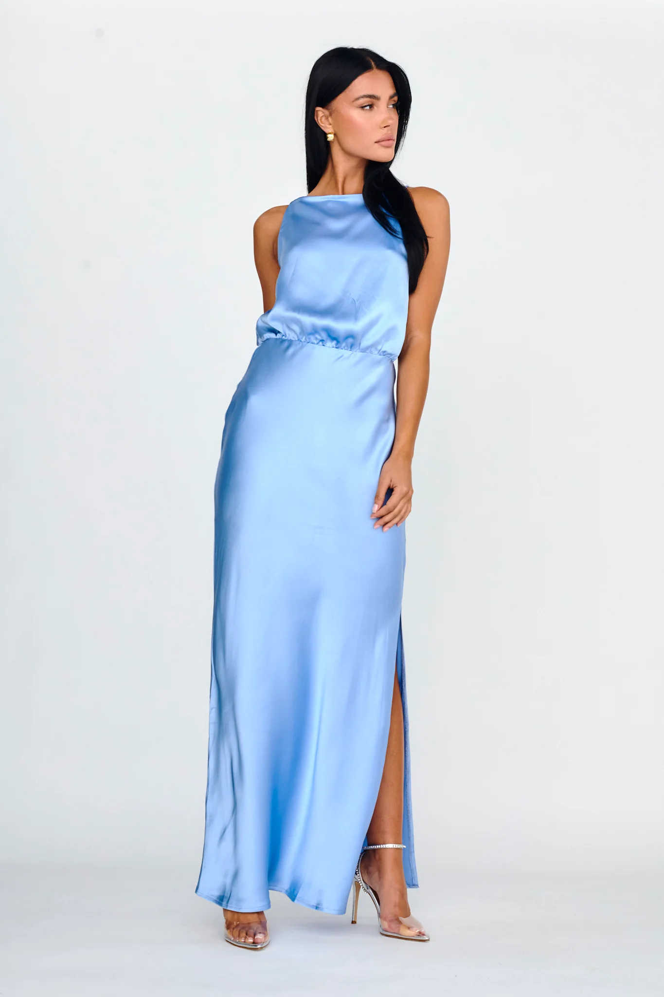 Midnight Hour Side Split Midi Dress Ocean - Image 3