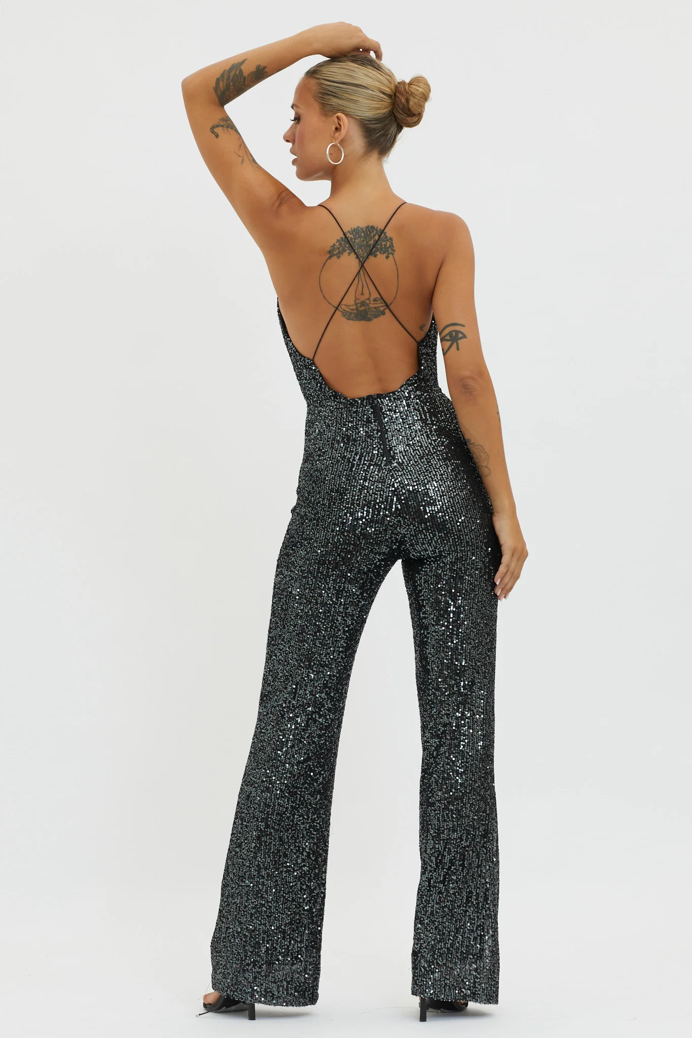Midnight Kiss Sequin Jumpsuit Gunmetal - Image 3