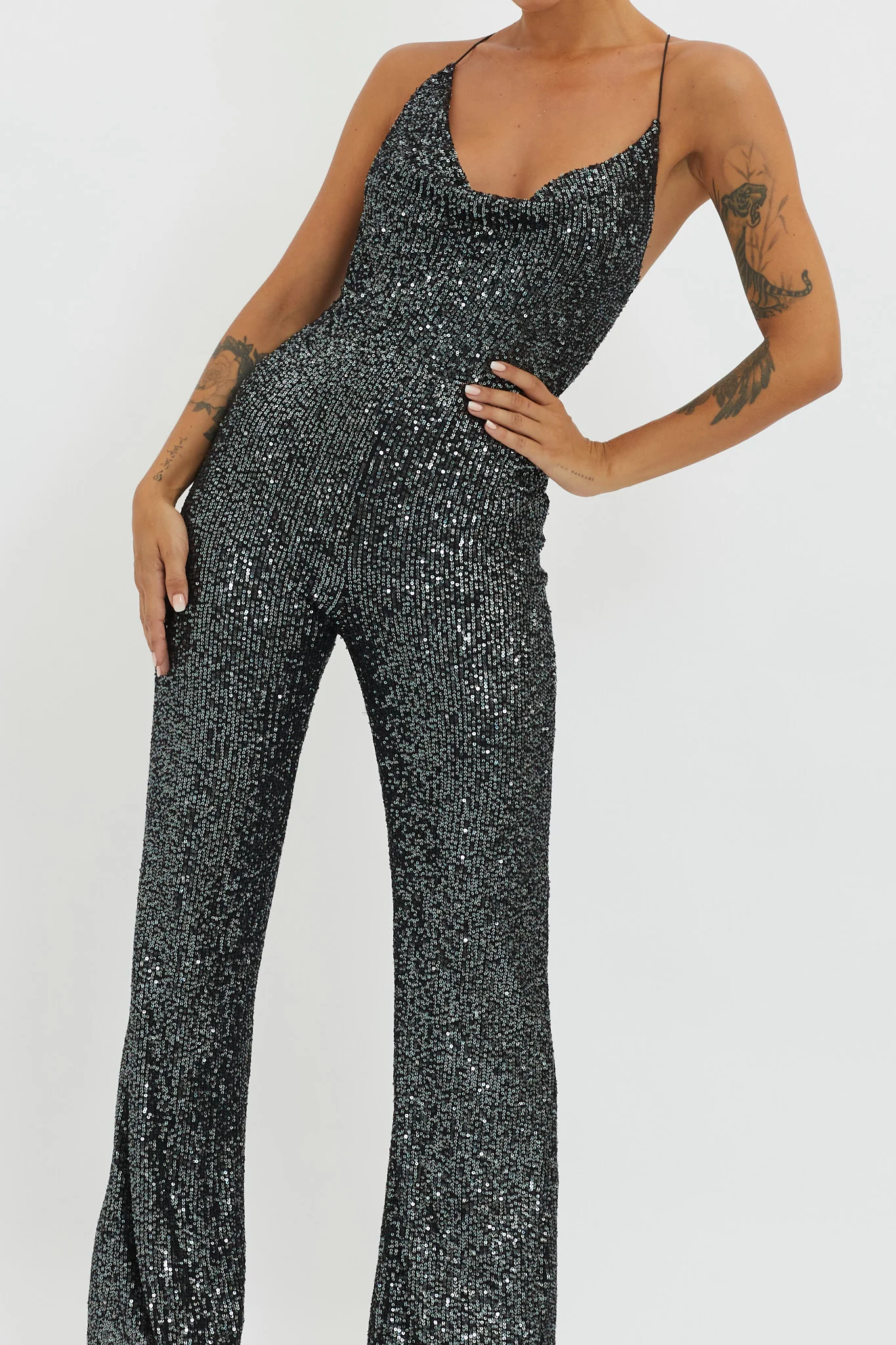 Midnight Kiss Sequin Jumpsuit Gunmetal - Image 4
