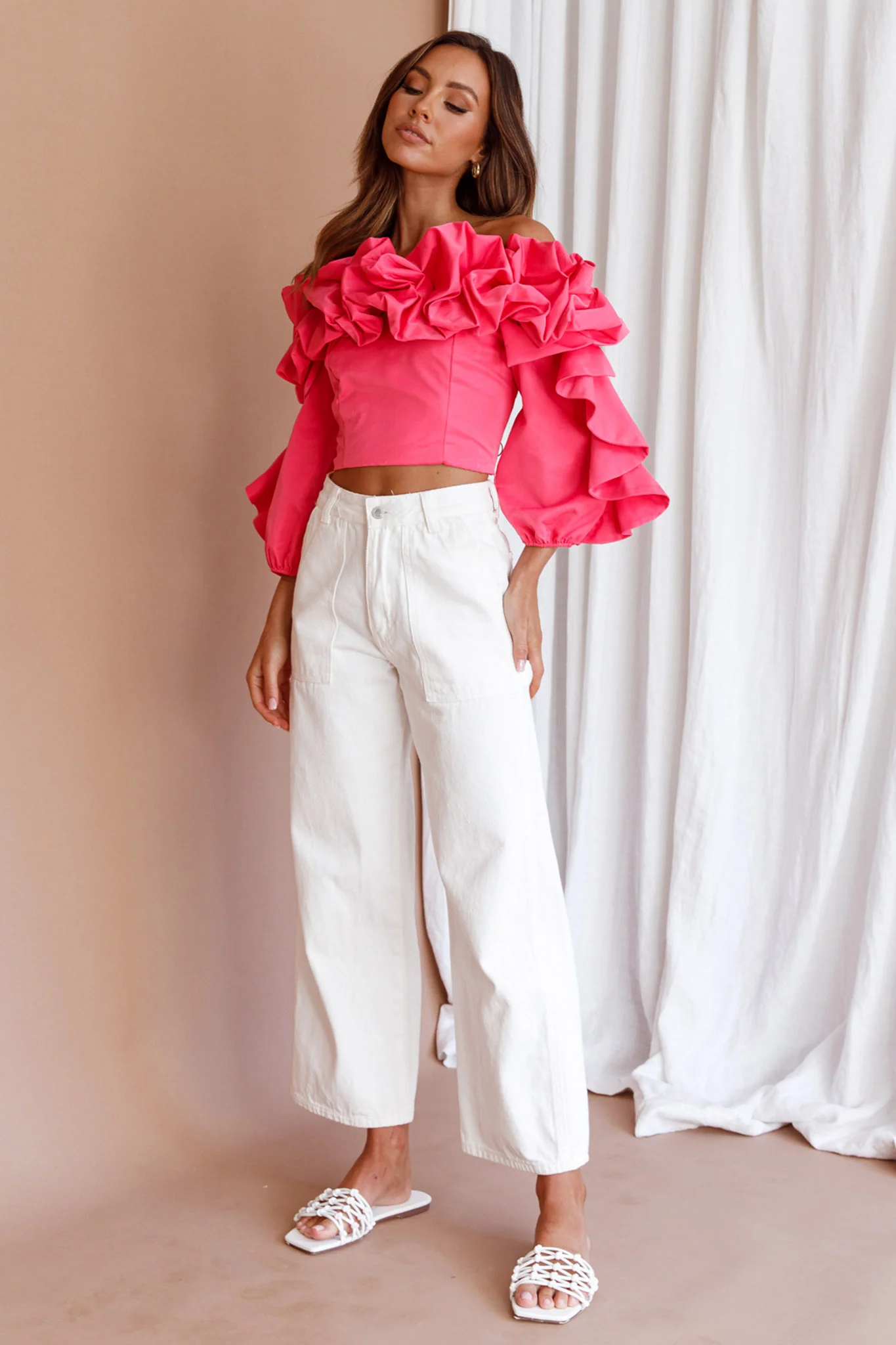 Midnight Mirage Puff Ruffle Crop Top Doll Pink - Image 3