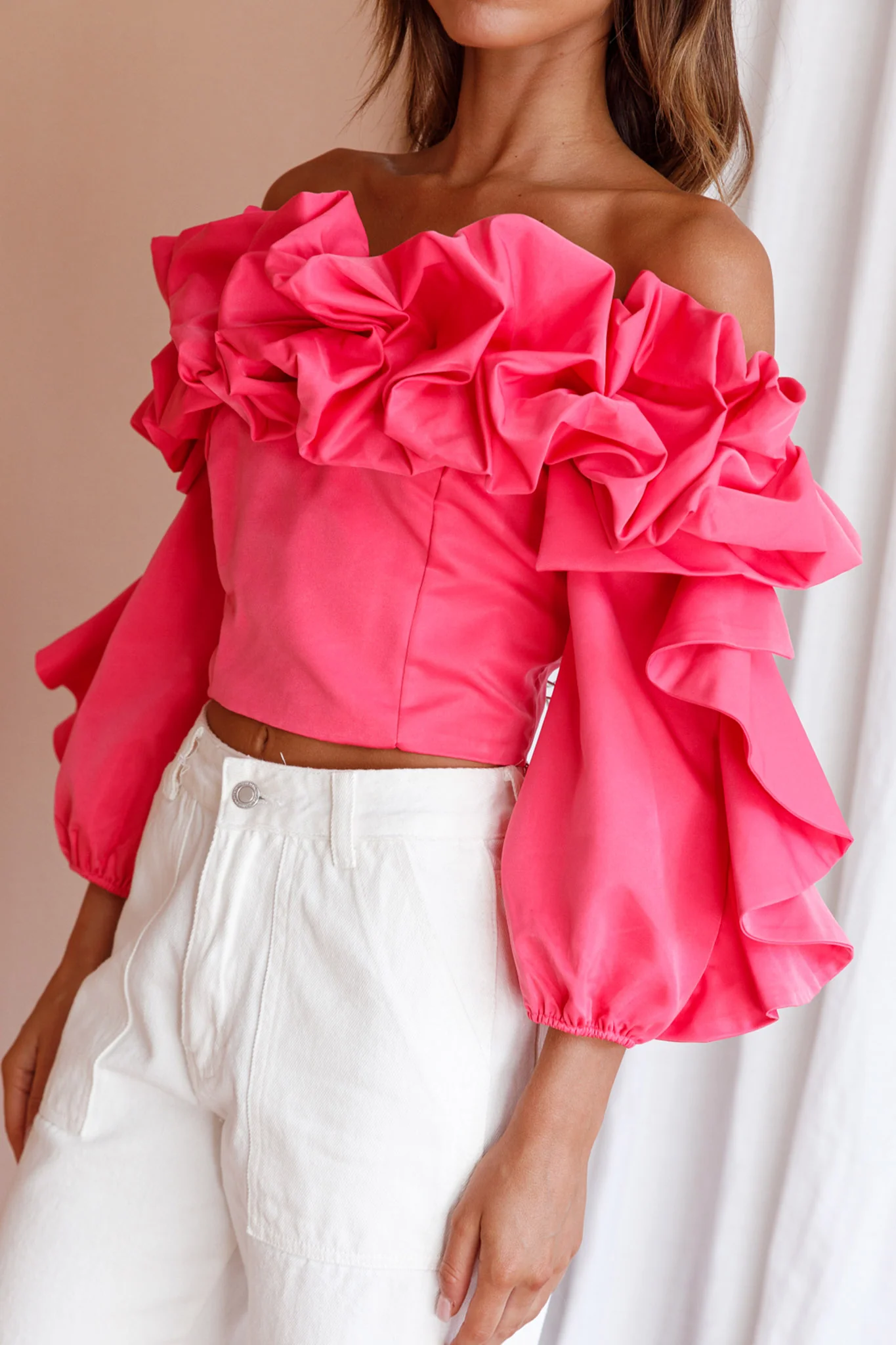 Midnight Mirage Puff Ruffle Crop Top Doll Pink - Image 4