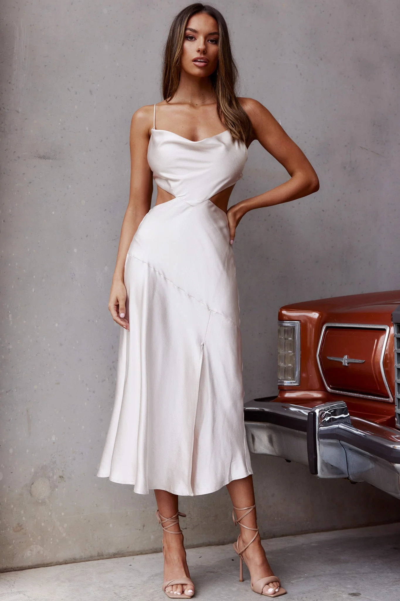 Midnight Muse Strappy Back Midi Dress Champagne - Image 3