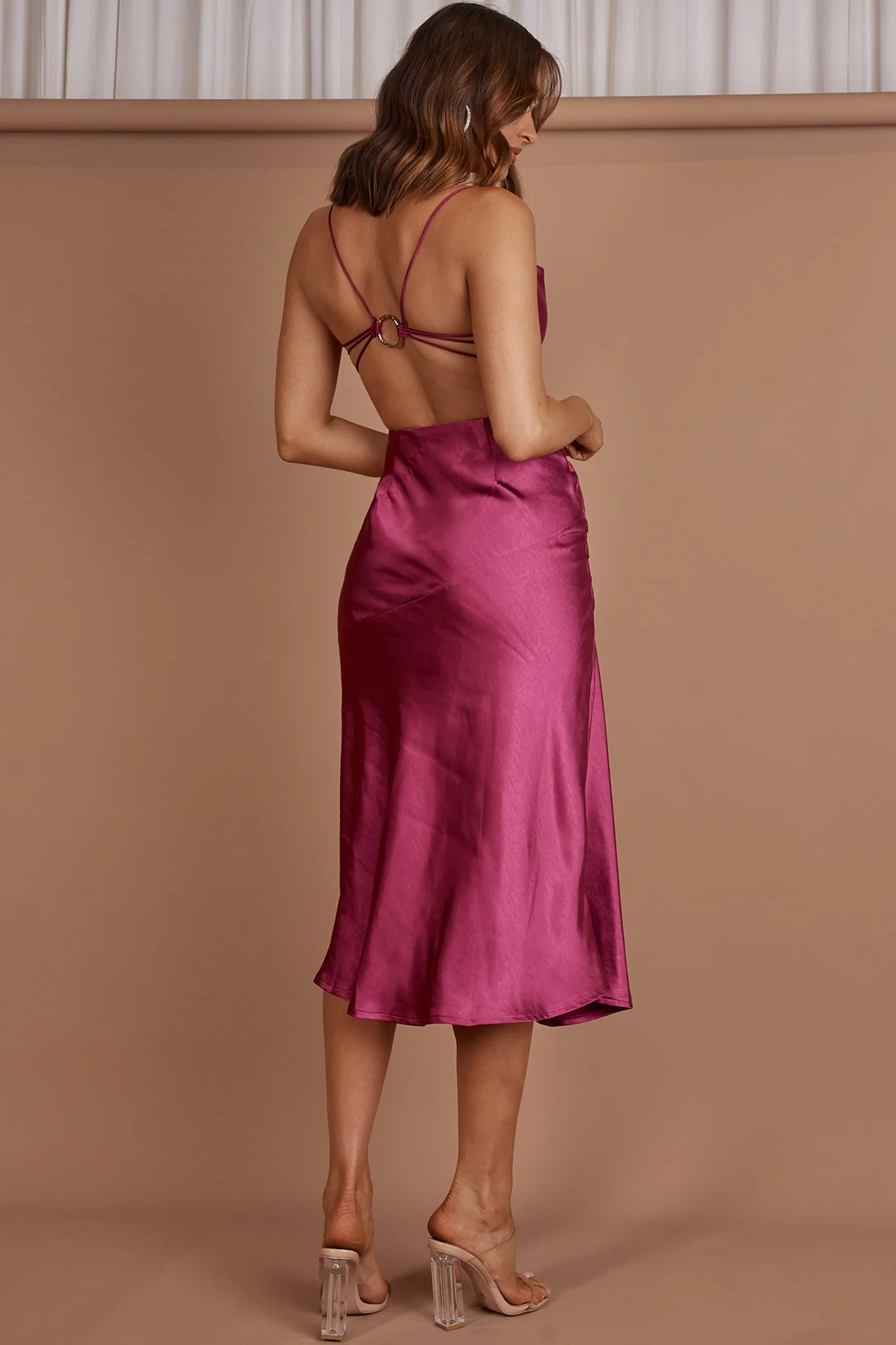 Midnight Muse Strappy Back Midi Dress Fuchsia - Image 2