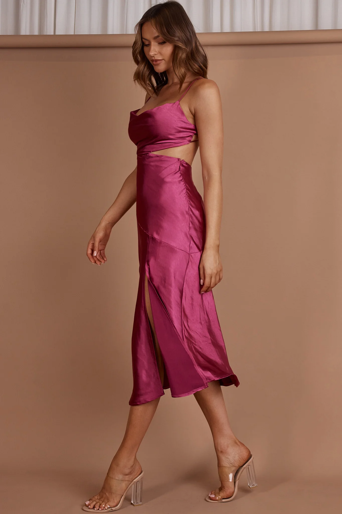 Midnight Muse Strappy Back Midi Dress Fuchsia - Image 3