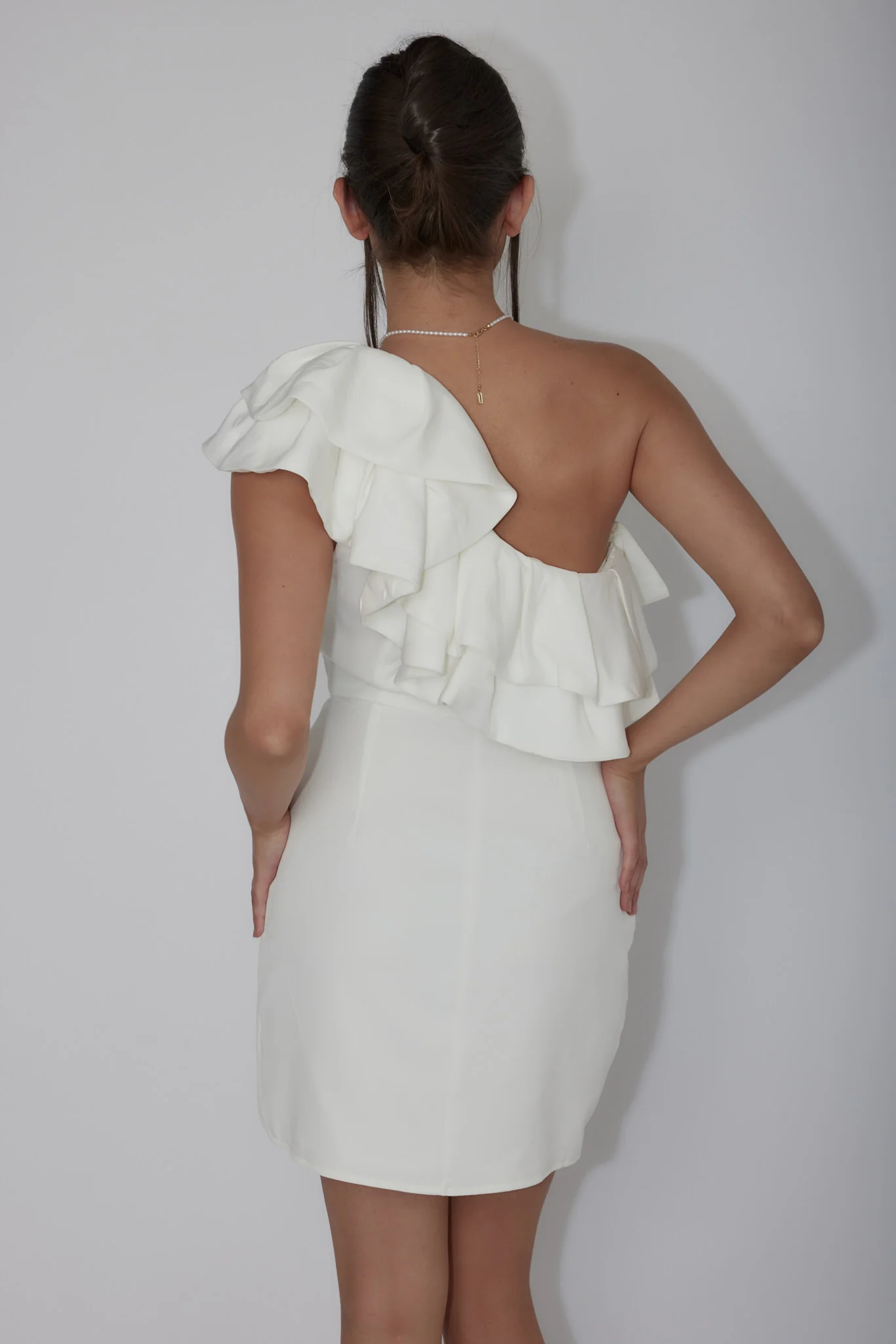 Midnight Star One-Shoulder Ruffle Mini Dress Off White - Image 2