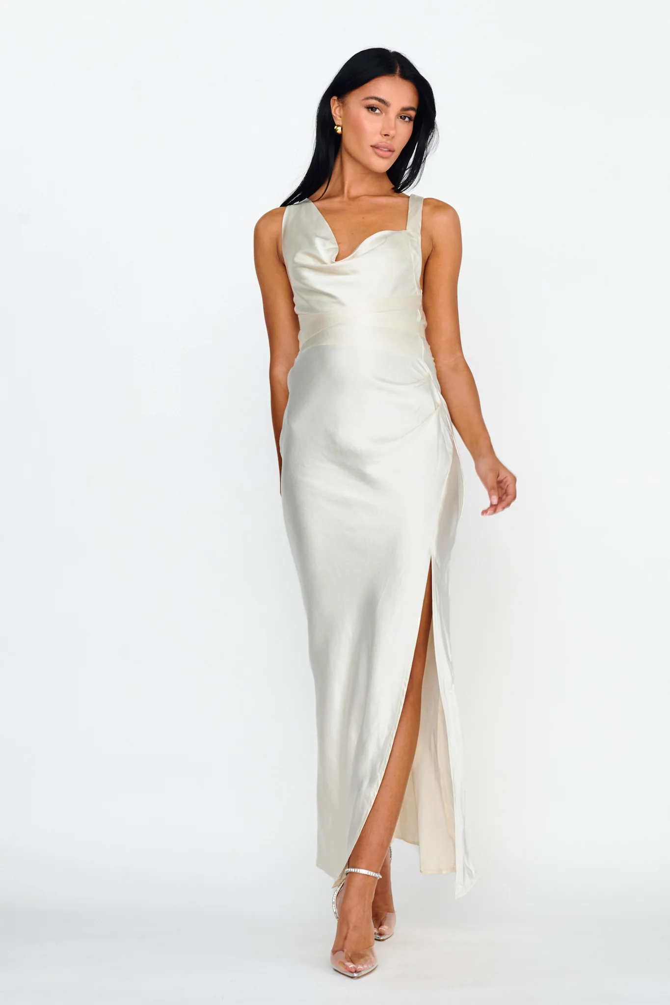 Midnight Sun Asymmetrical Strap Maxi Dress Oyster - Image 3