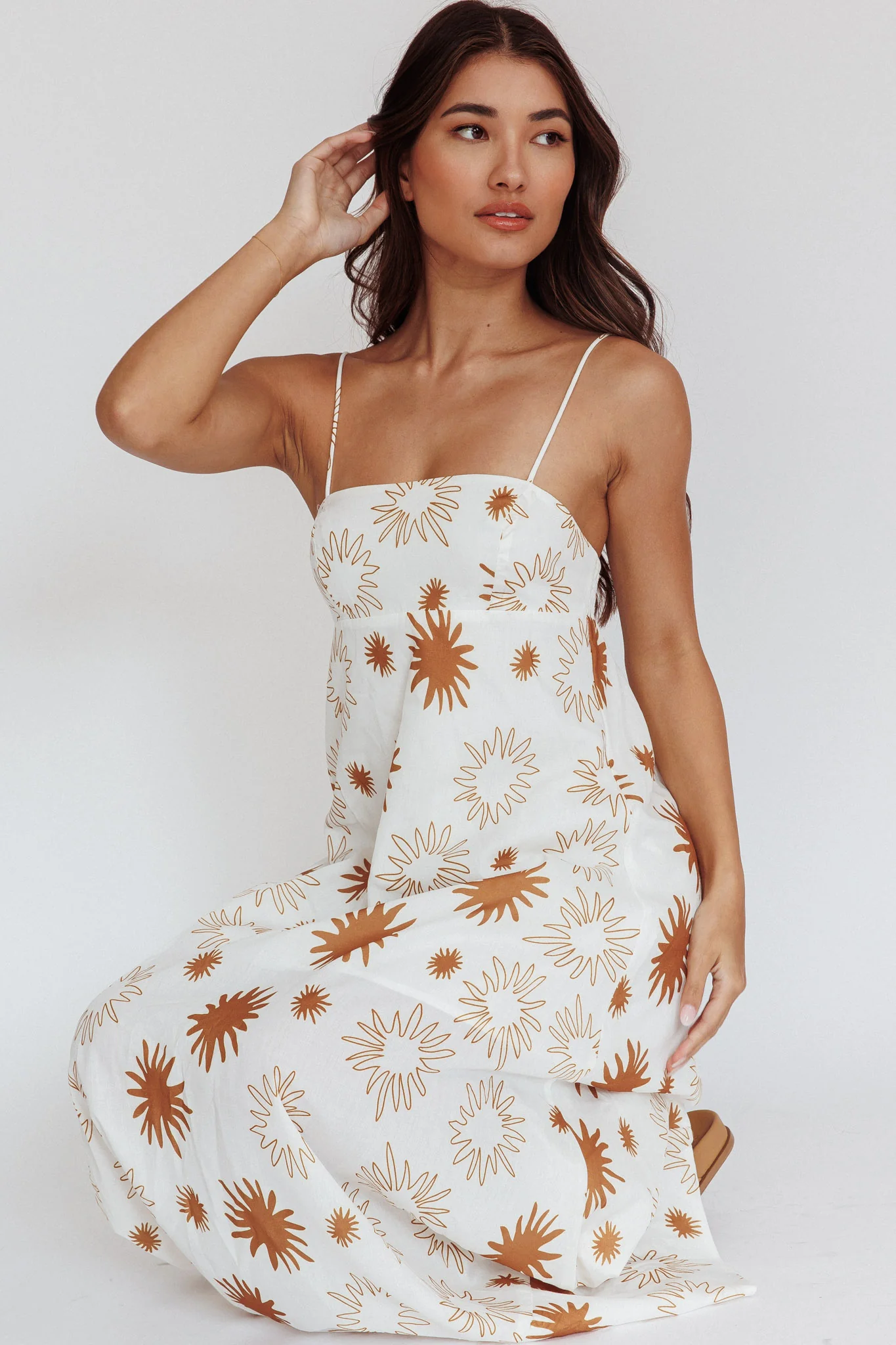Midsummer Sun Print Maxi Dress White Green - Image 2