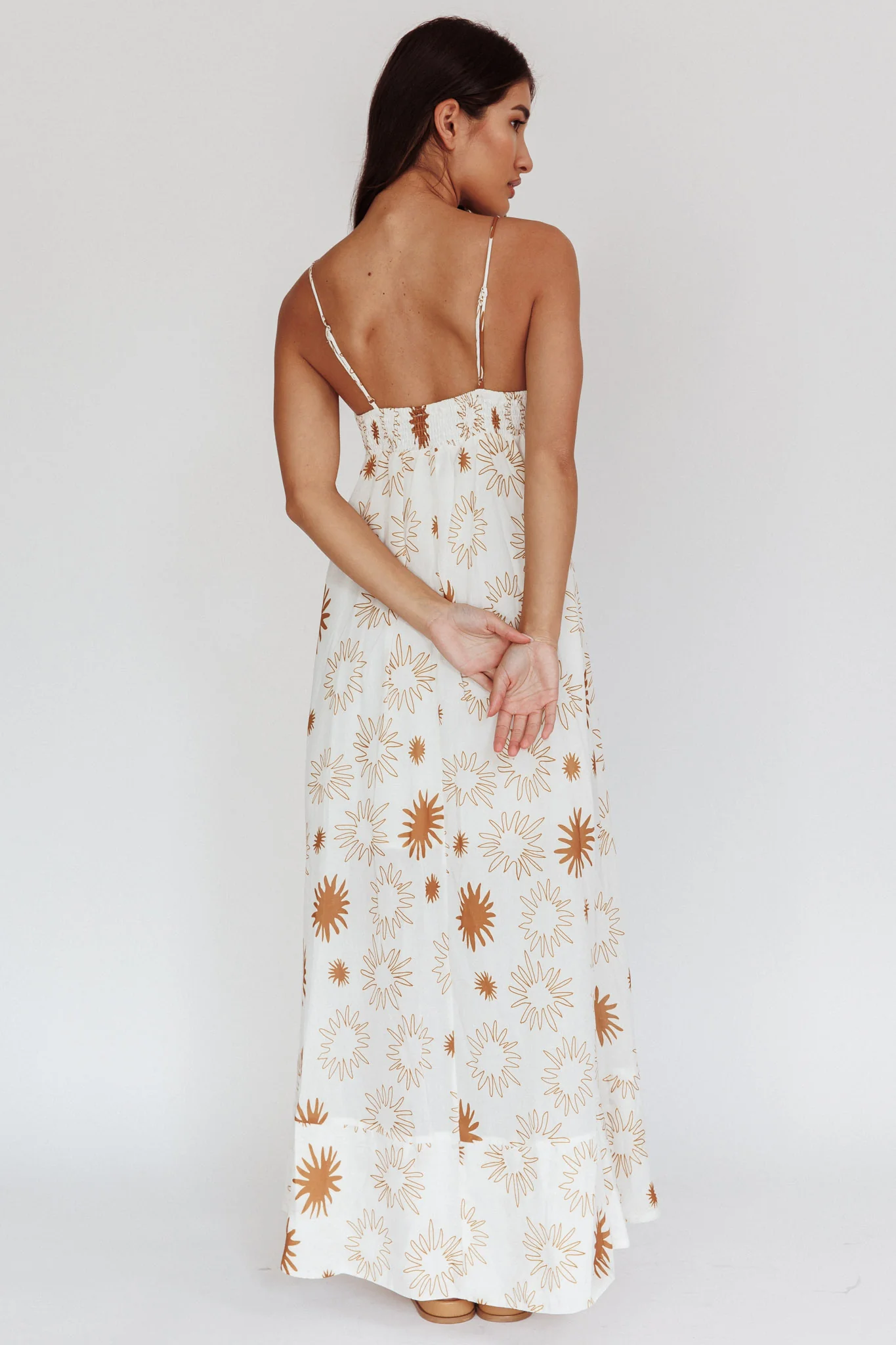 Midsummer Sun Print Maxi Dress White Green - Image 3