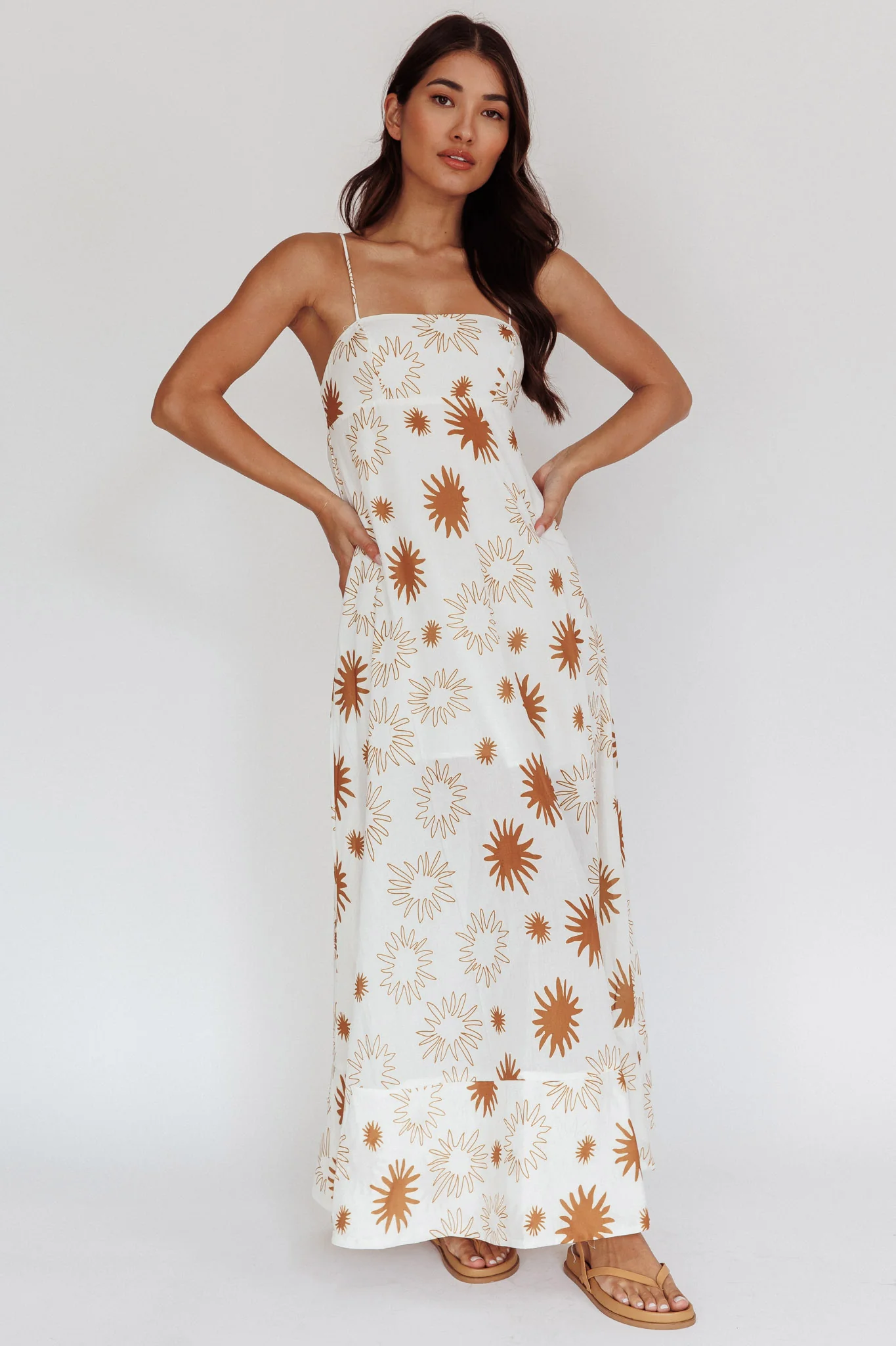Midsummer Sun Print Maxi Dress White Green - Image 4