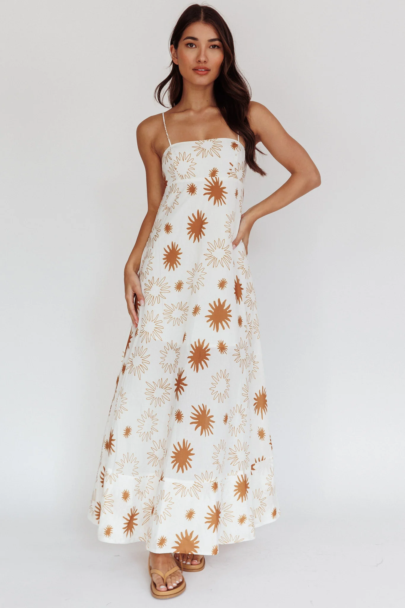 Midsummer Sun Print Maxi Dress White Green - Image 6