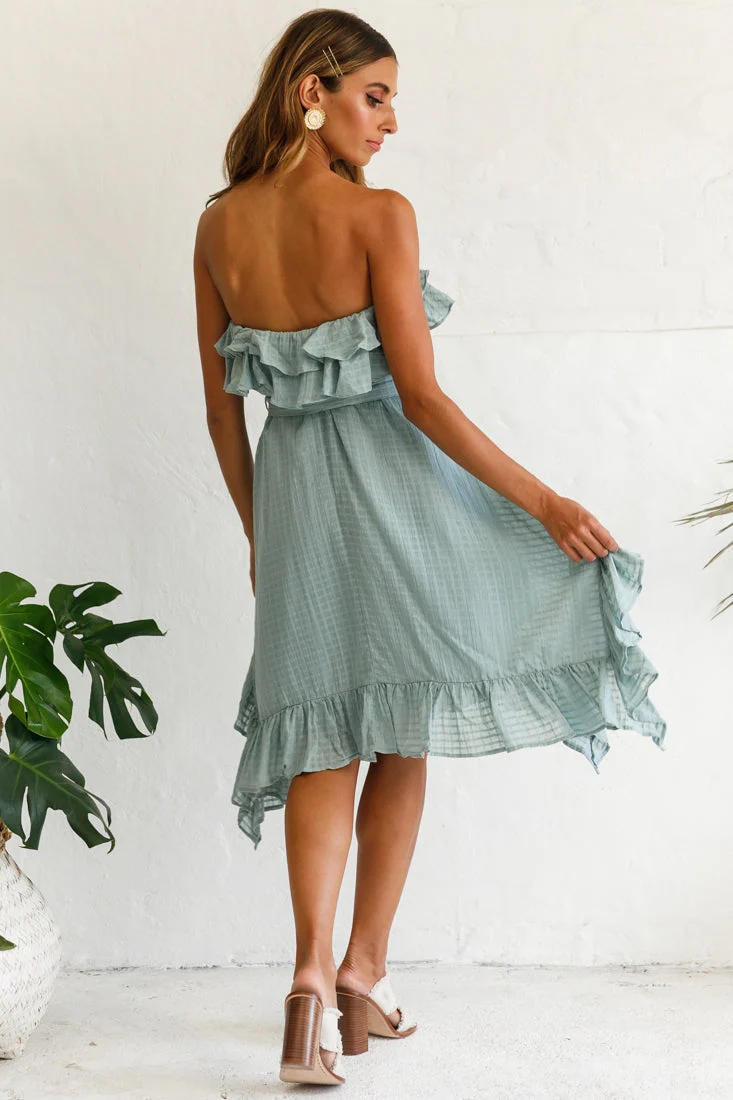 Miffy Double Frill Strapless Midi Dress Sage - Image 3