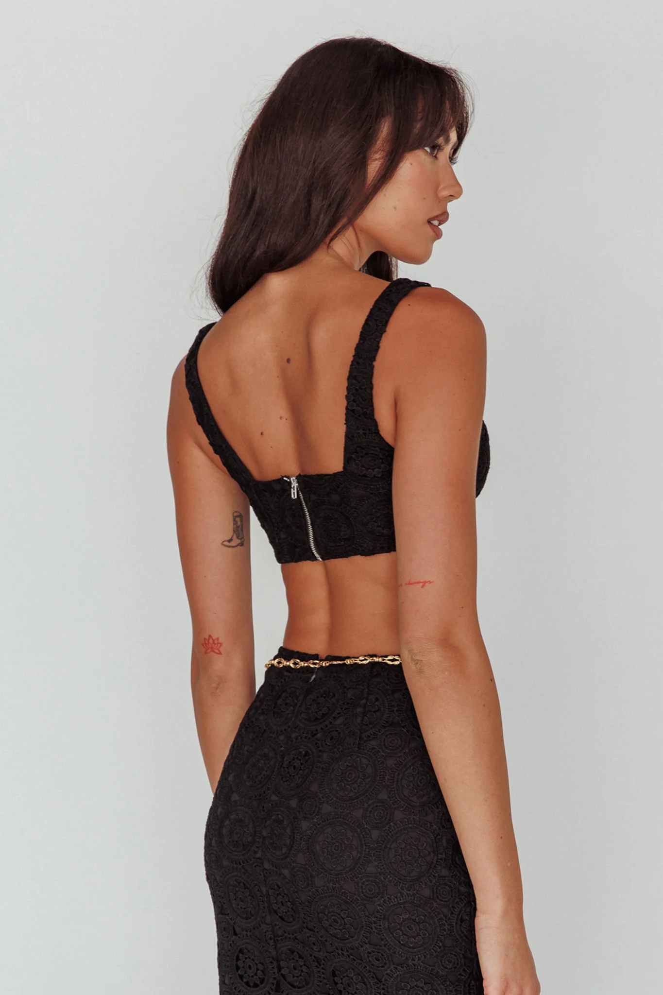 Milano Crochet Lace Crop Top Black - Image 2