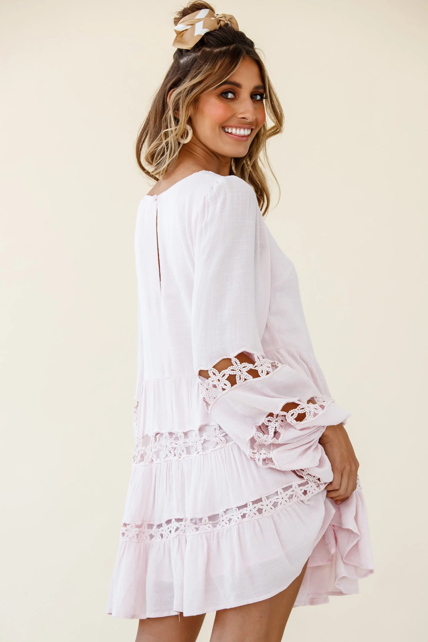 Miles Away Long Balloon Sleeve Trim Insert Dress Pink - Image 2
