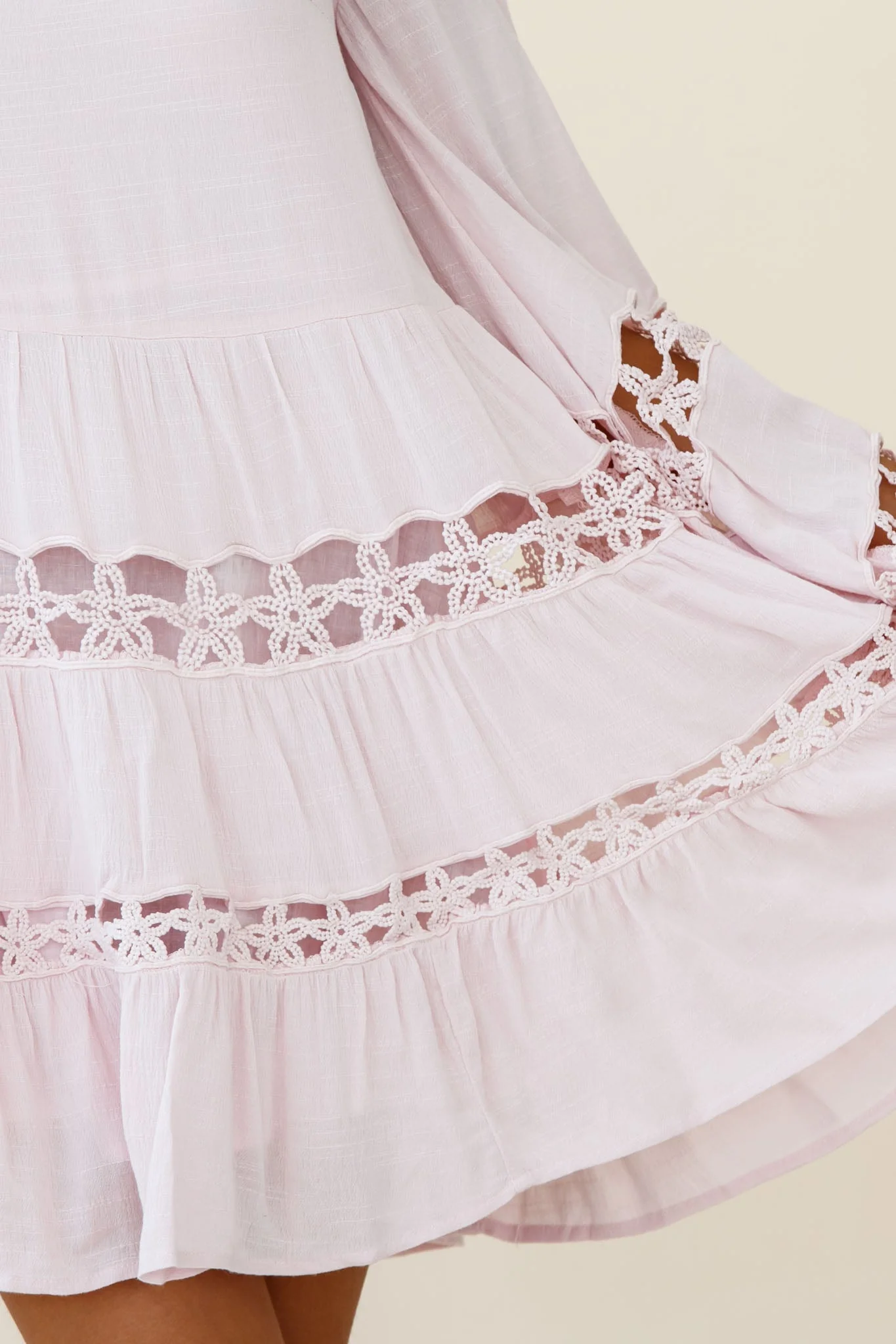 Miles Away Long Balloon Sleeve Trim Insert Dress Pink - Image 8