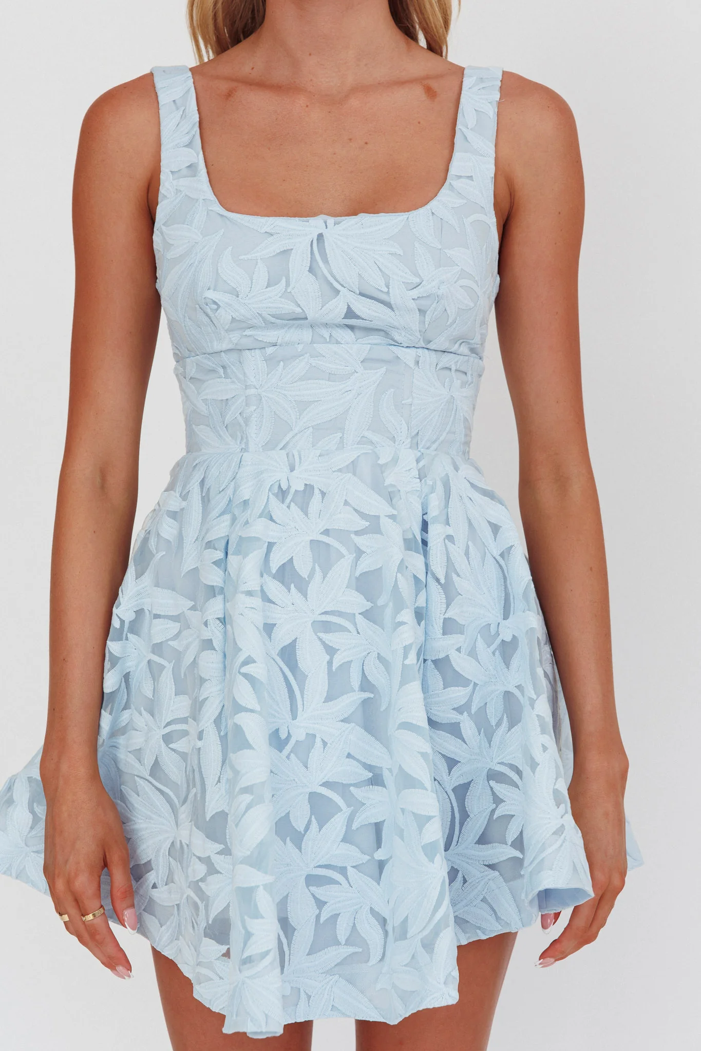Miley Embroidered A-Line Mini Dress Light Blue - Image 3