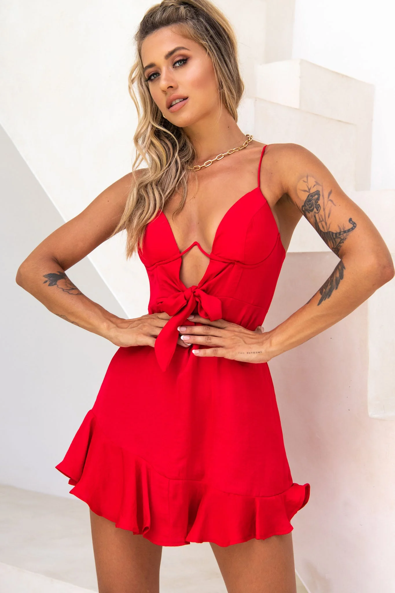 Milly Underwire Bow Bodice Dress Red - Image 5