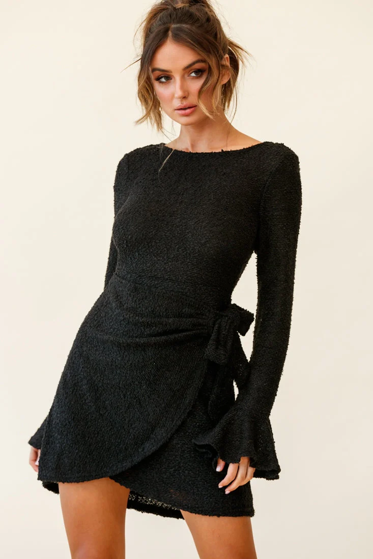 Minerva Flared Cuff Knit Wrap Dress Black - Image 2