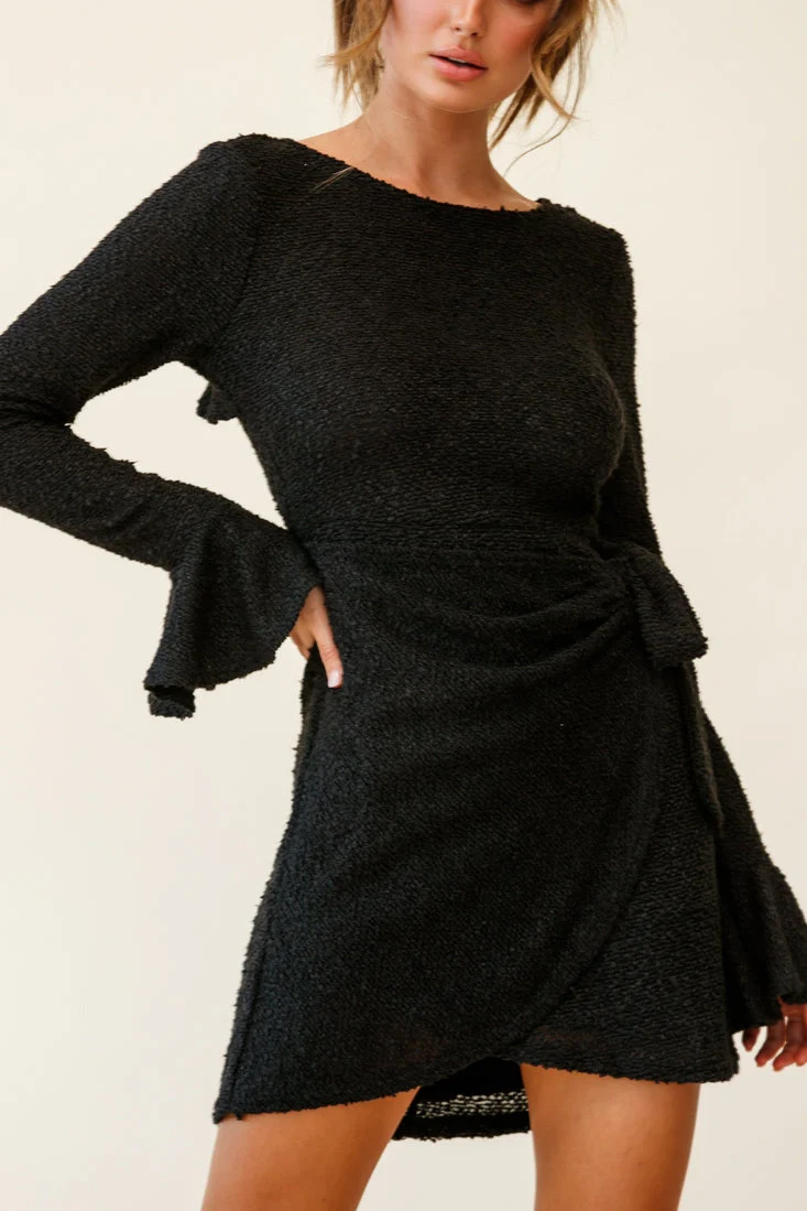 Minerva Flared Cuff Knit Wrap Dress Black - Image 4