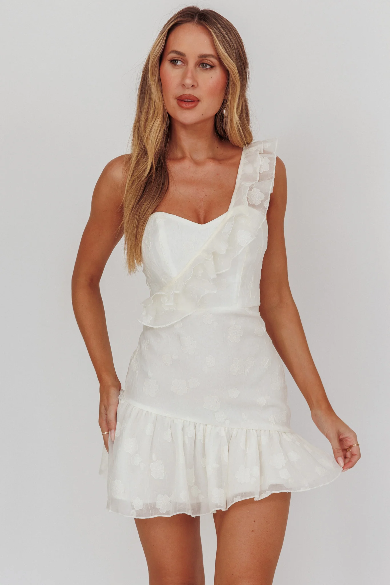 Minka One-Shoulder Ruffle Mini Dress Off White - Image 5