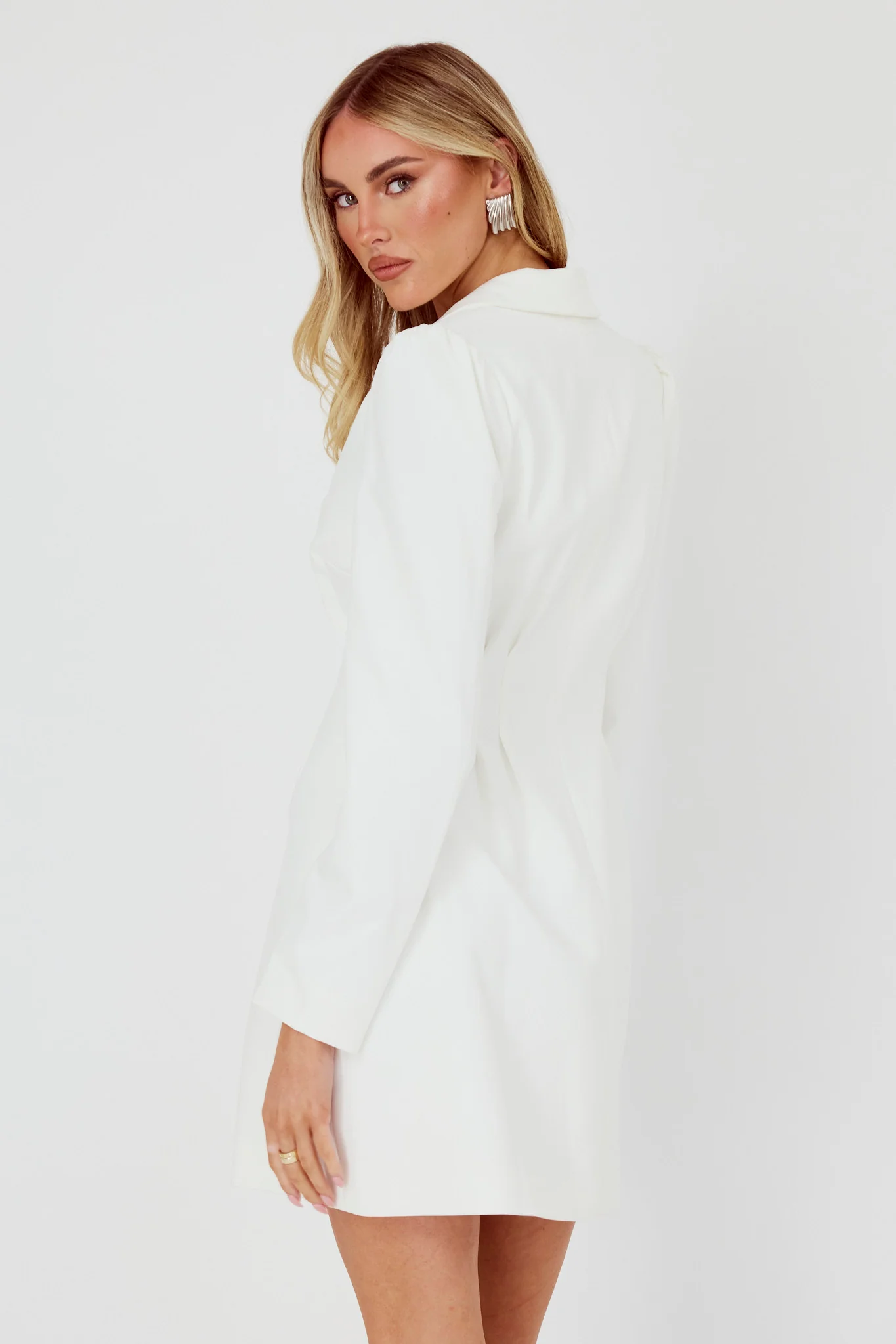 Miracle Button Front Pintuck Mini Dress White - Image 2