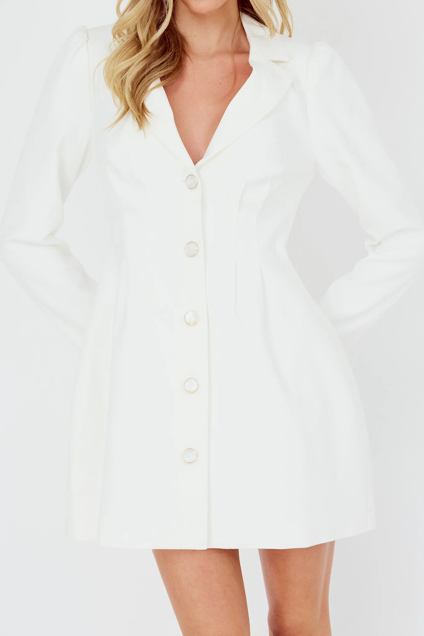 Miracle Button Front Pintuck Mini Dress White - Image 3