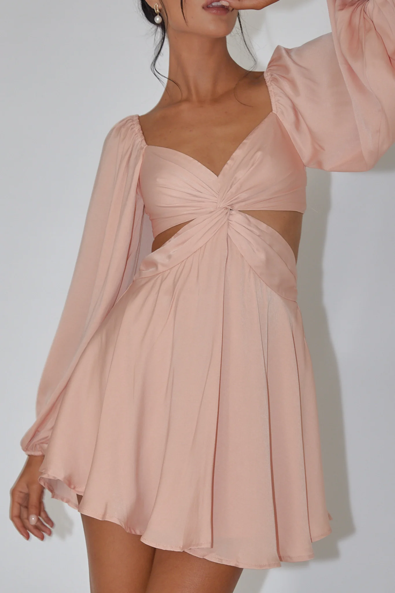 Miraya Balloon Sleeve Twist Mini Dress Peach - Image 4