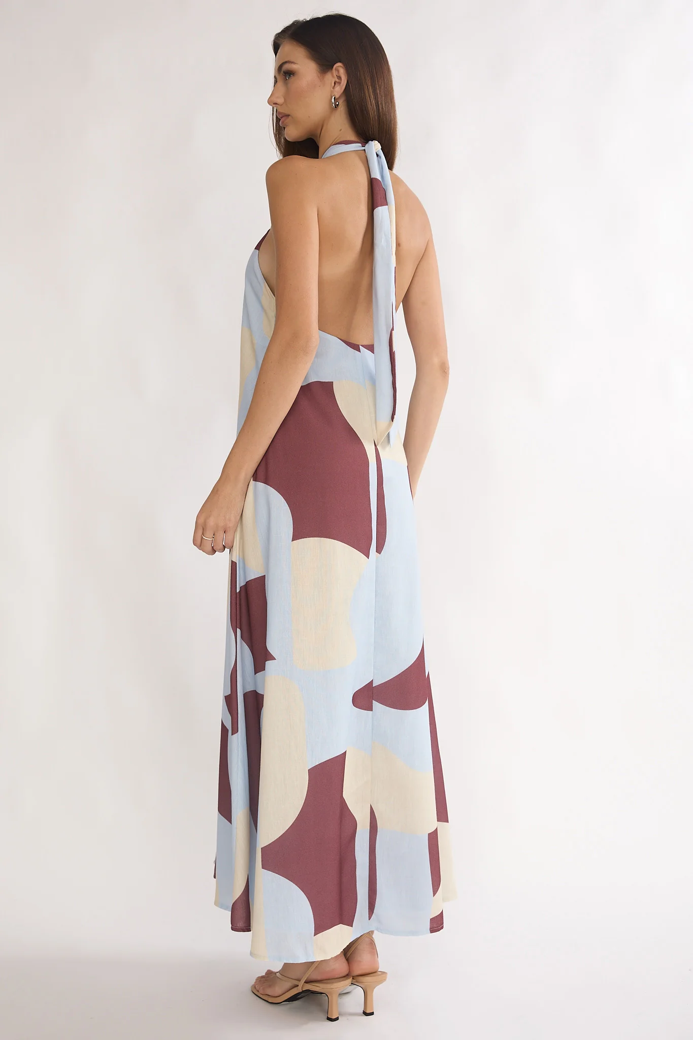 Mireille Backless Halter Maxi Dress Print Chocolate - Image 2