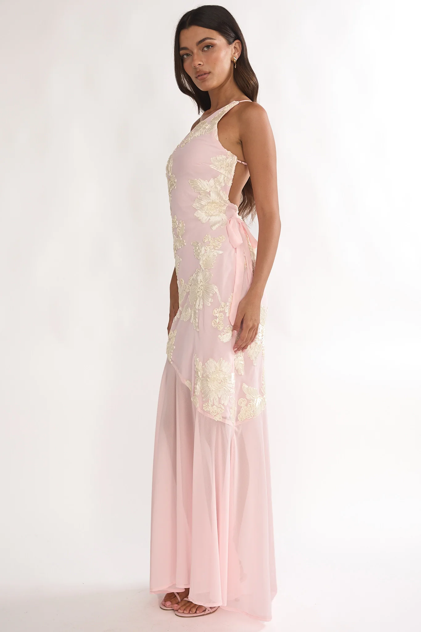 Mireya One-Shoulder Sheer Hem Maxi Dress Pink - Image 6