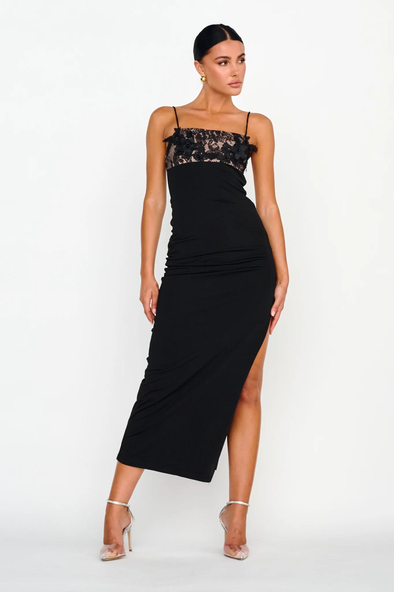 Misha Embellished Bust Midi Dress Black - Image 4