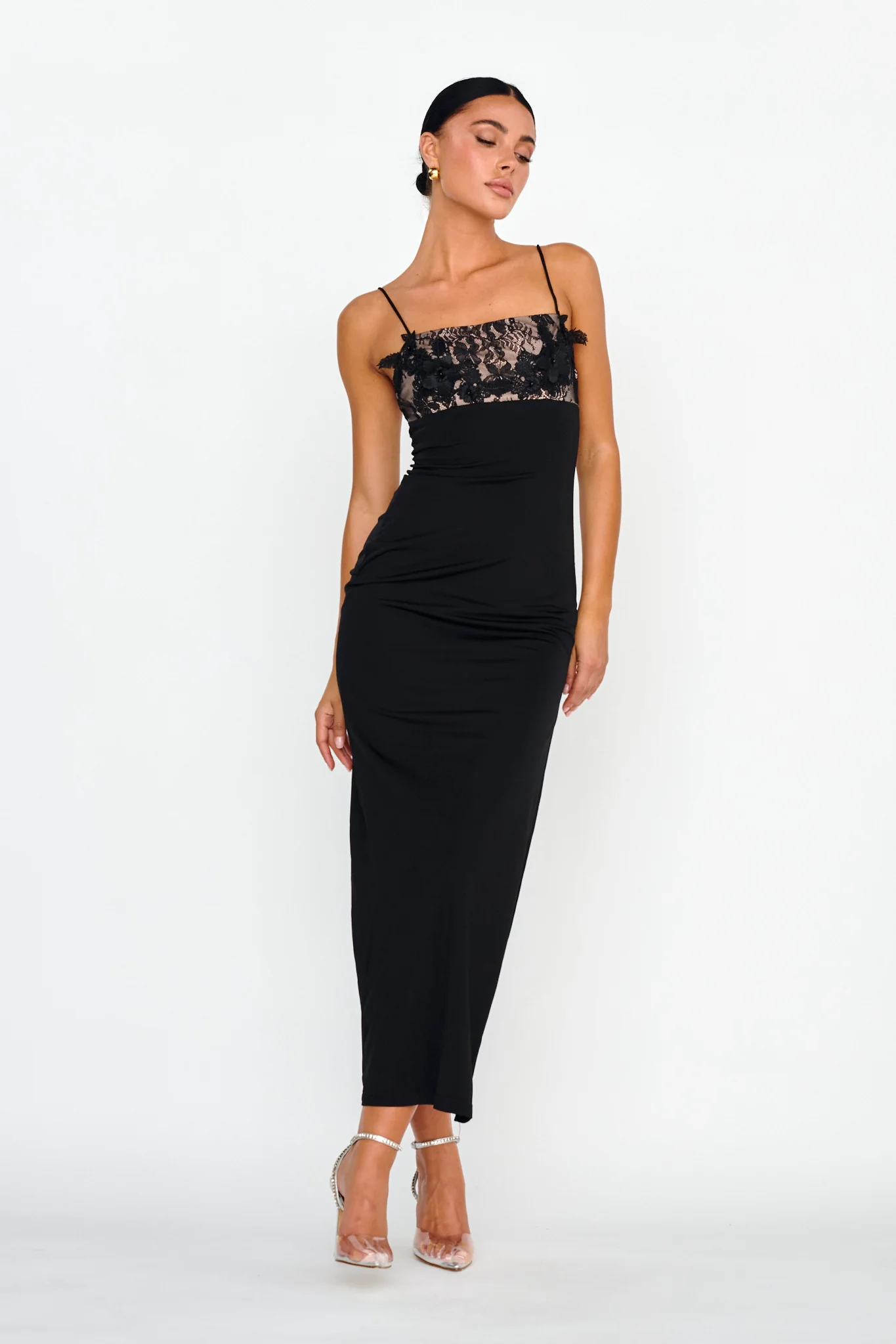Misha Embellished Bust Midi Dress Black - Image 5