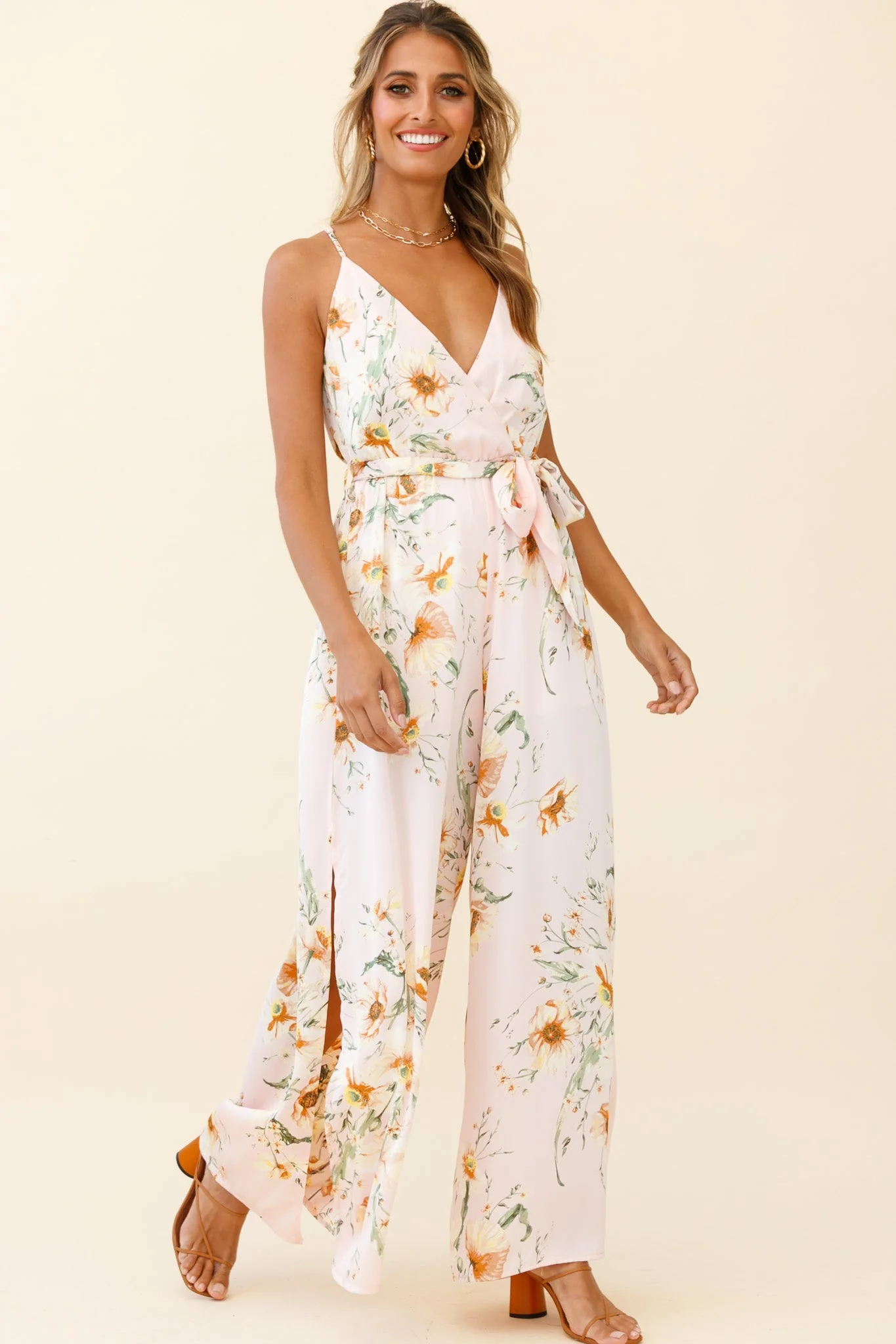 Miso Wide-Leg Cami Jumpsuit Poppy Print Pink - Image 3