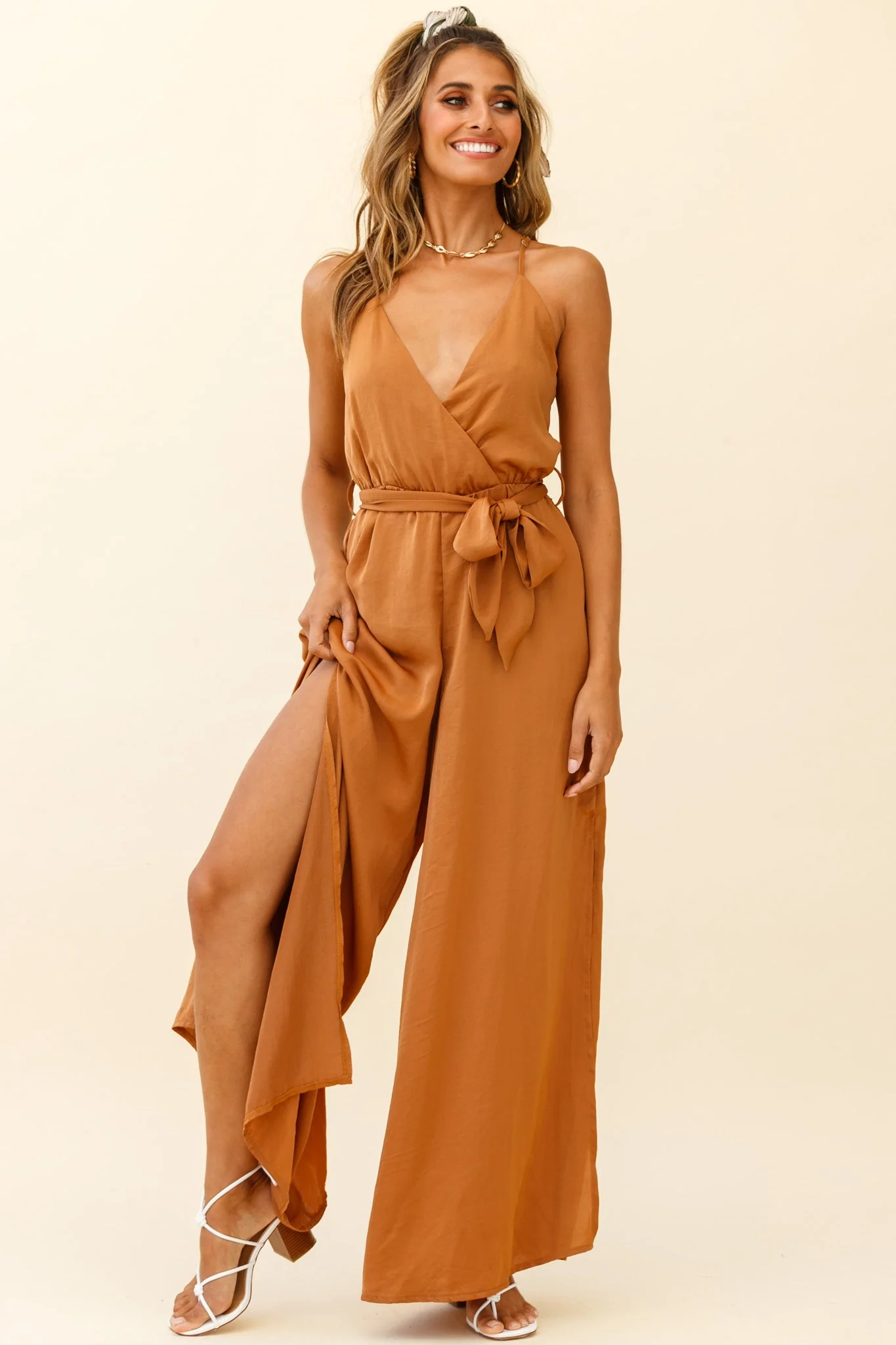 Miso Wide-Leg Cami Jumpsuit Tan - Image 6