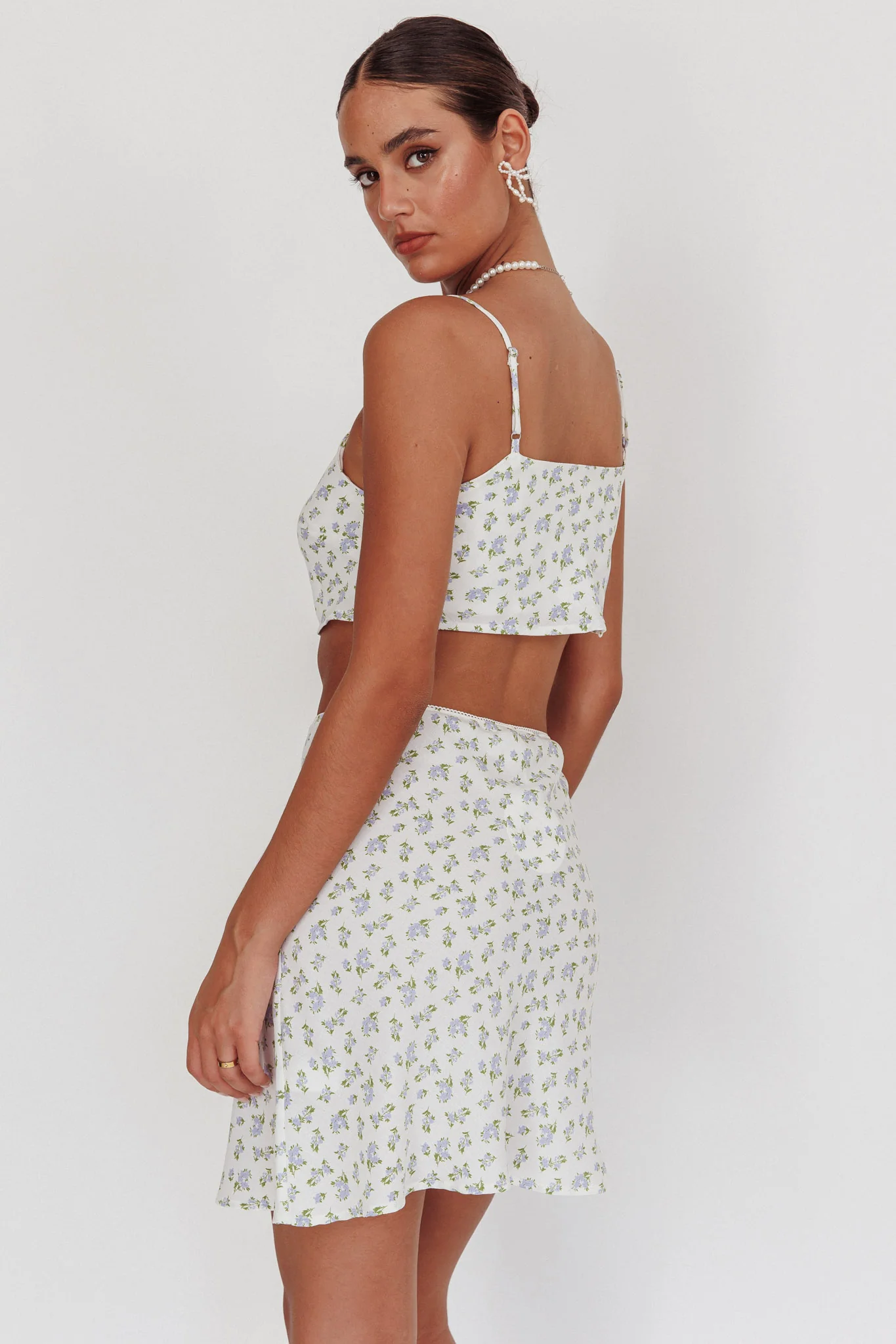 Miss Cupid Cami Crop Top Floral Ivory/Blue - Image 3