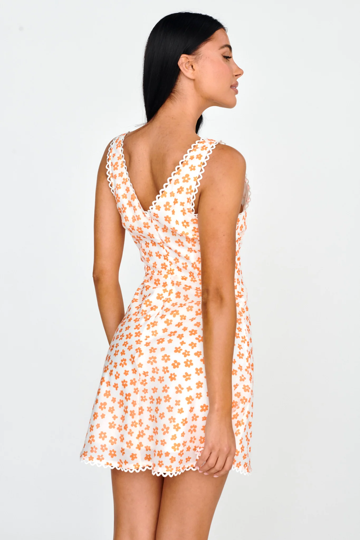 Miss Divine V-Neck Sun Dress Flower Tangerine - Image 2