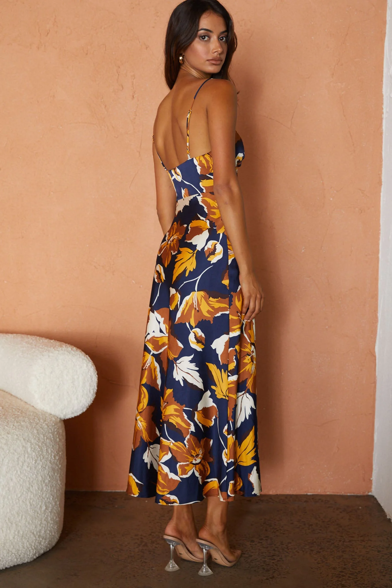 Missoula Cami Strap Padded Bust Midi Dress Floral Print Navy - Image 2
