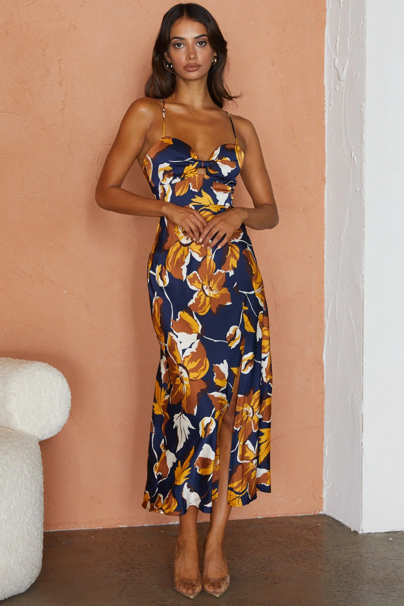 Missoula Cami Strap Padded Bust Midi Dress Floral Print Navy - Image 5