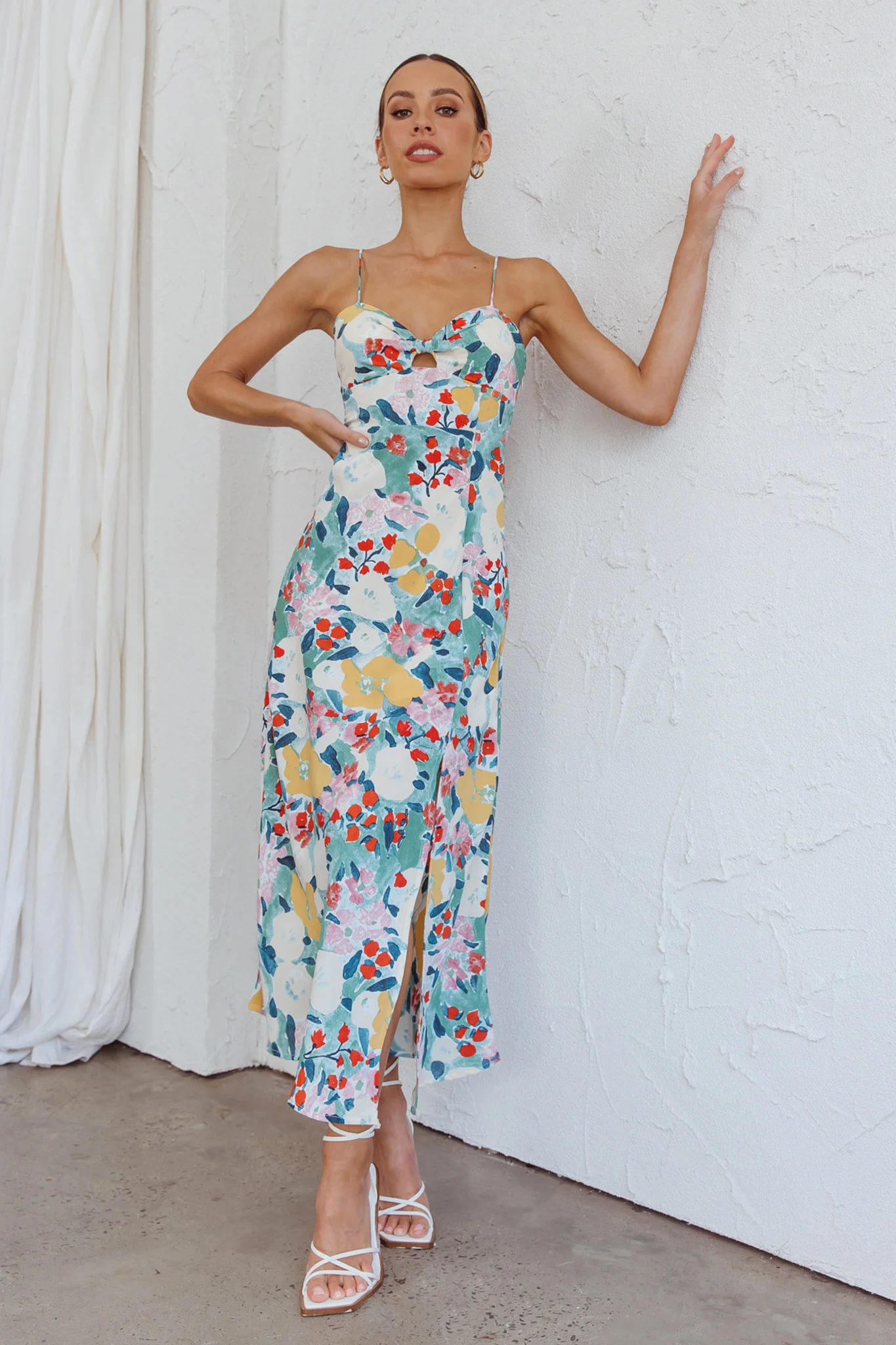 Missoula Cami Strap Padded Bust Midi Dress Flower Print Green - Image 3
