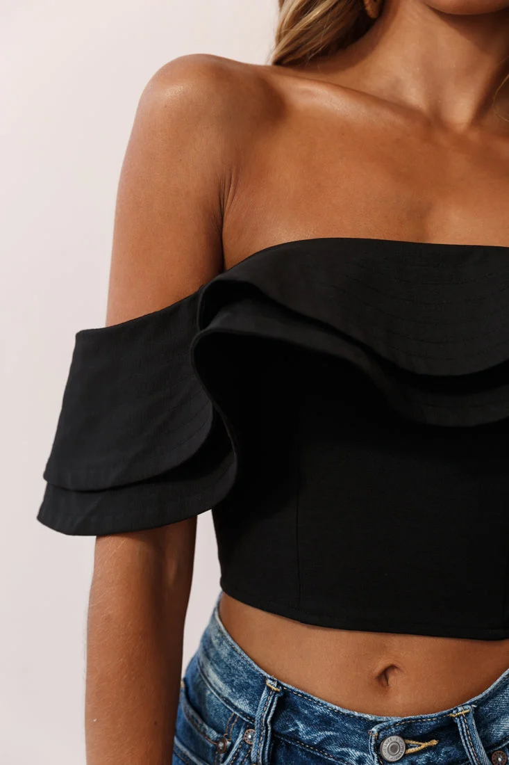 Missy Layered Ruffle Bardot Top Black - Image 4