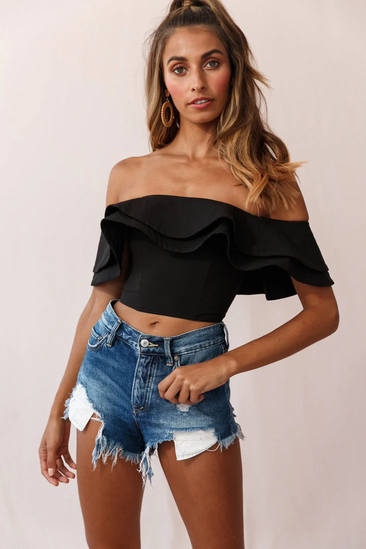Missy Layered Ruffle Bardot Top Black - Image 5