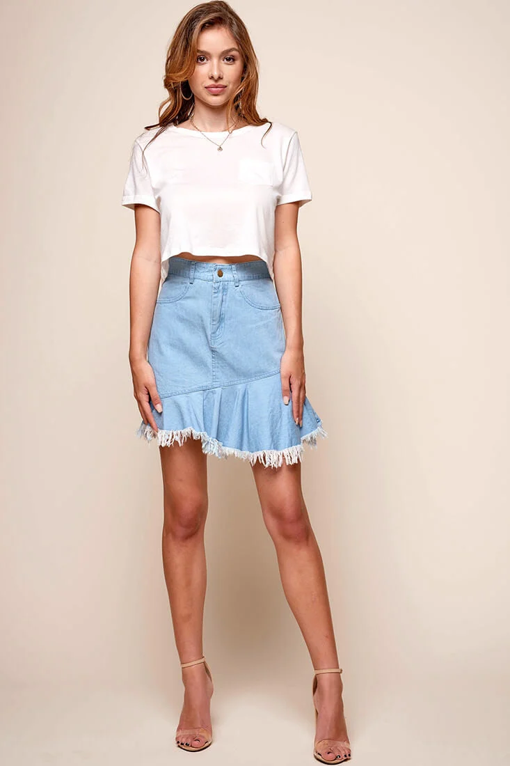 Mitzi Raw Hem Mini Skirt Blue - Image 4