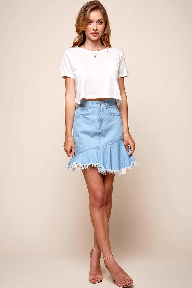 Mitzi Raw Hem Mini Skirt Blue - Image 5