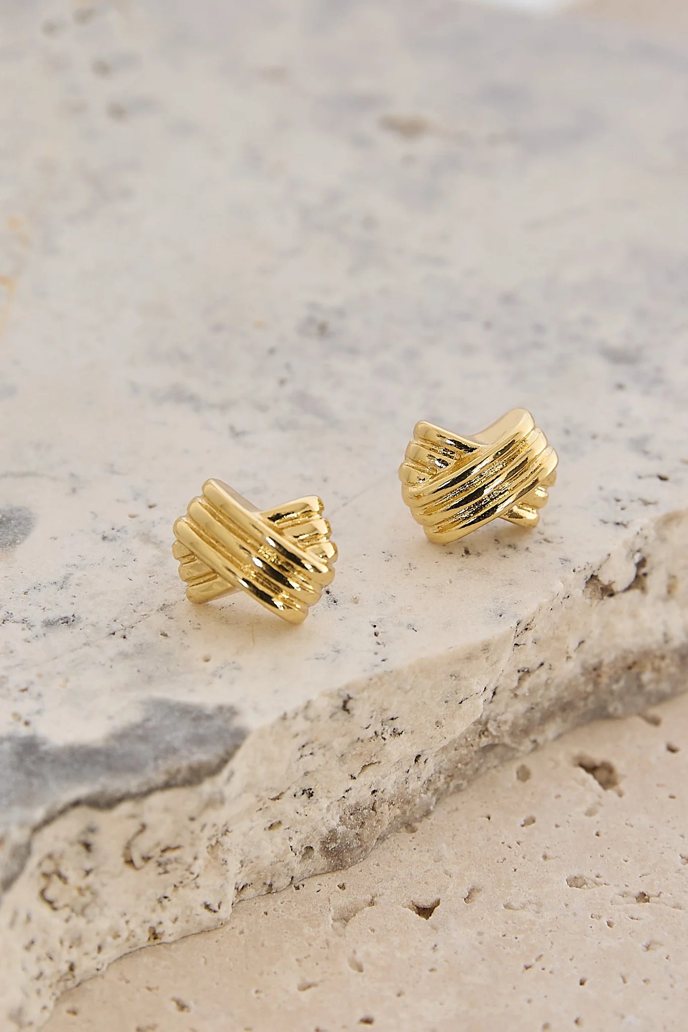 Miya Ridged Criss-Cross Earrings Gold - Image 2